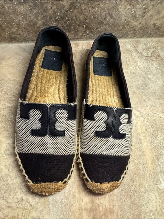 Tory Burch Other - Tory Burch Navy and Beige Logo Espadrille Slip-On